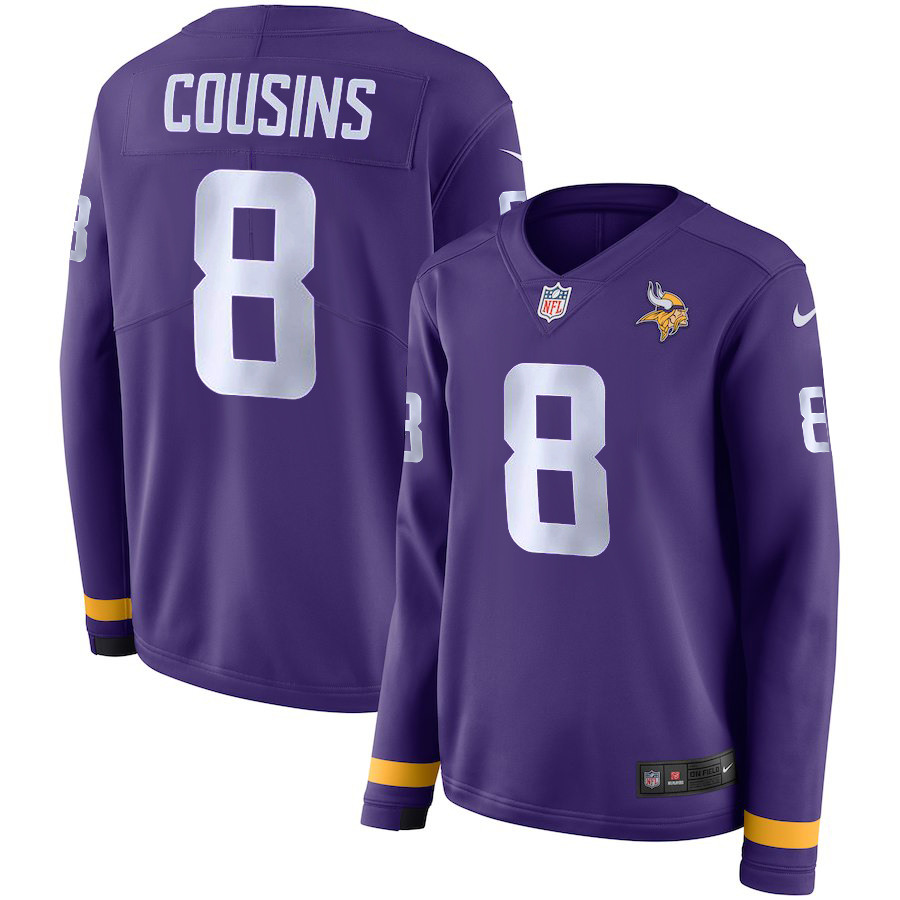 Women Minnesota Vikings #8 Cousins purple  Limited NFL Nike Therma Long Sleeve Jersey->women nfl jersey->Women Jersey